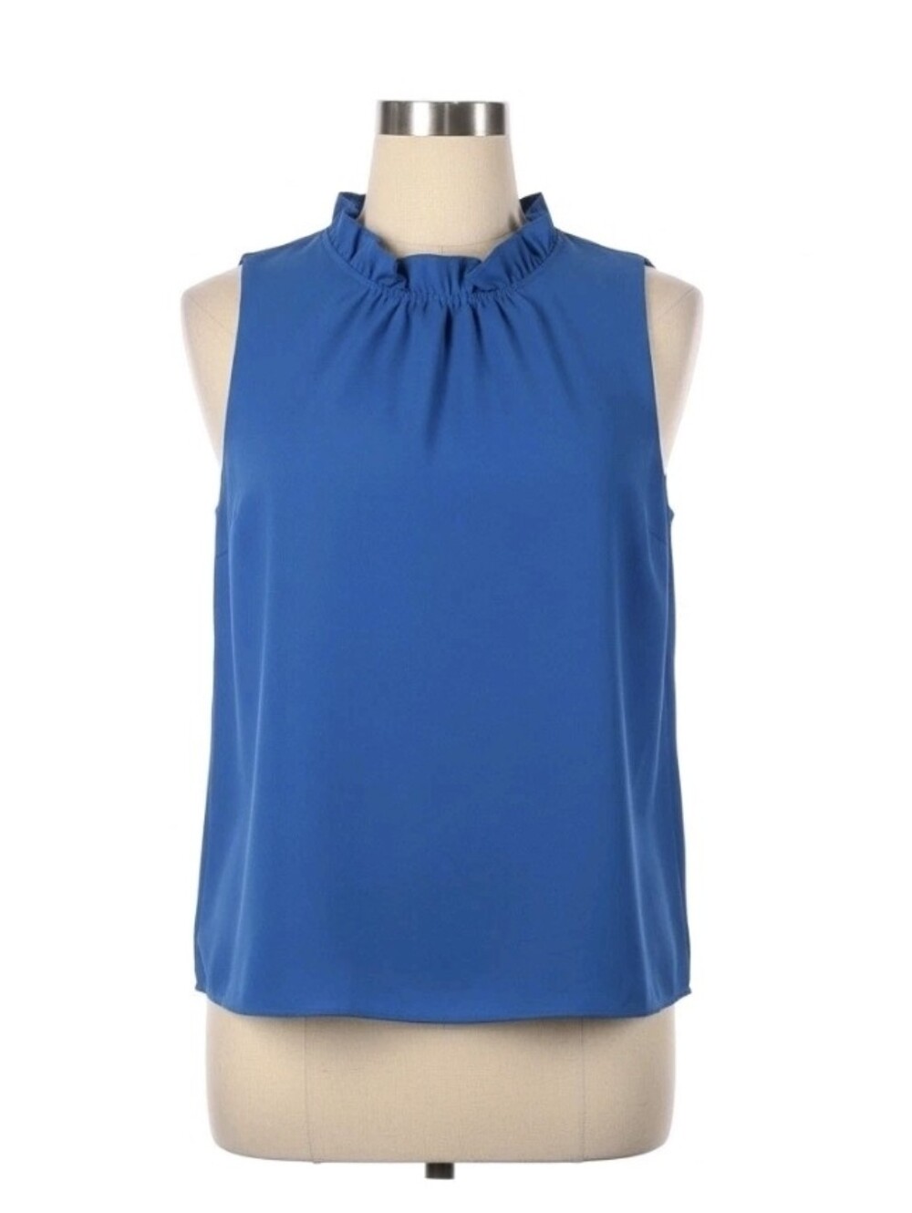 J.Crew Ruffle Neck Sleeveless Top, Royal Blue, Size Small